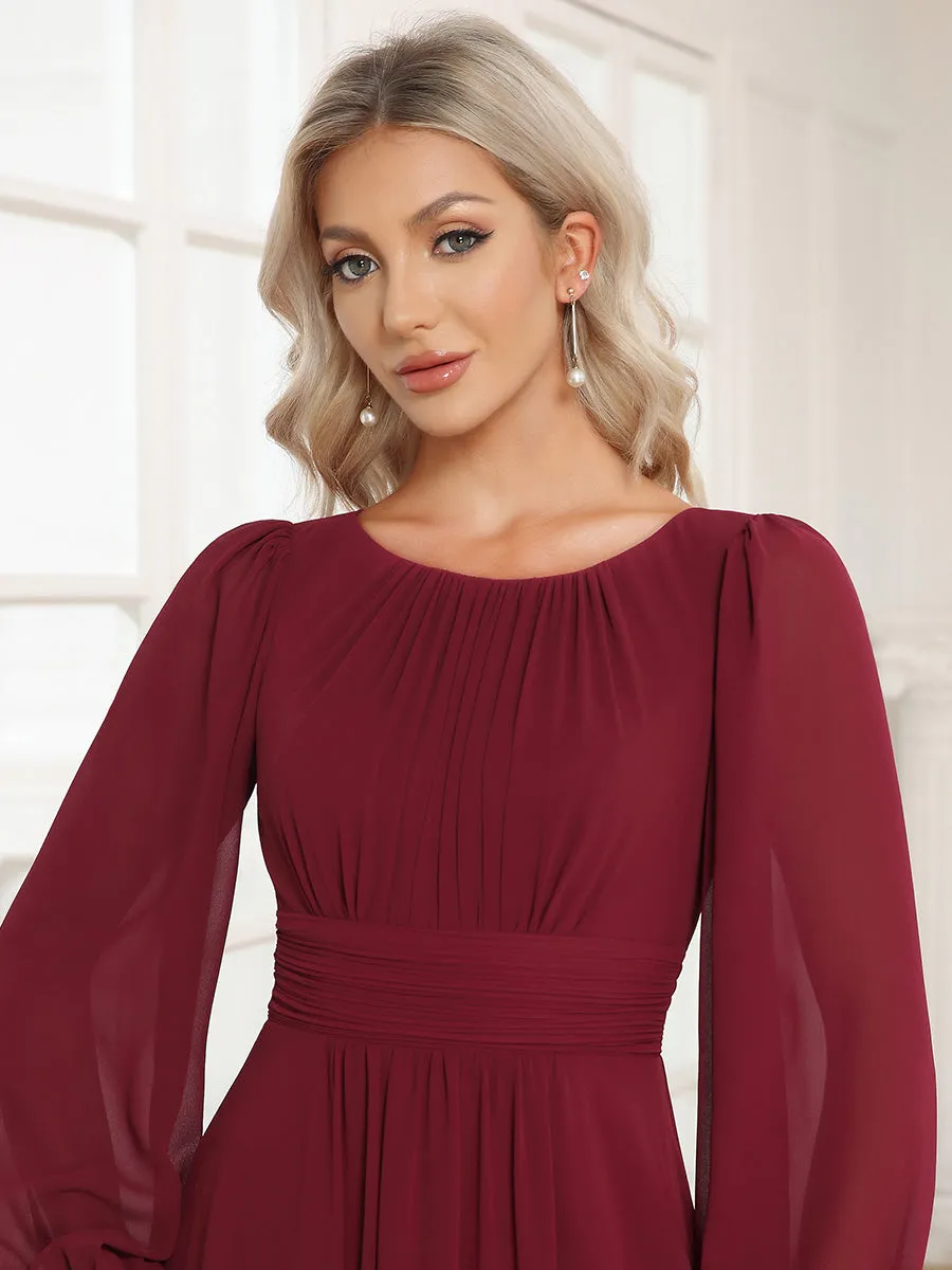 Round Neck Wholesale Bridesmaid Dresses with Long Lantern Sleeves