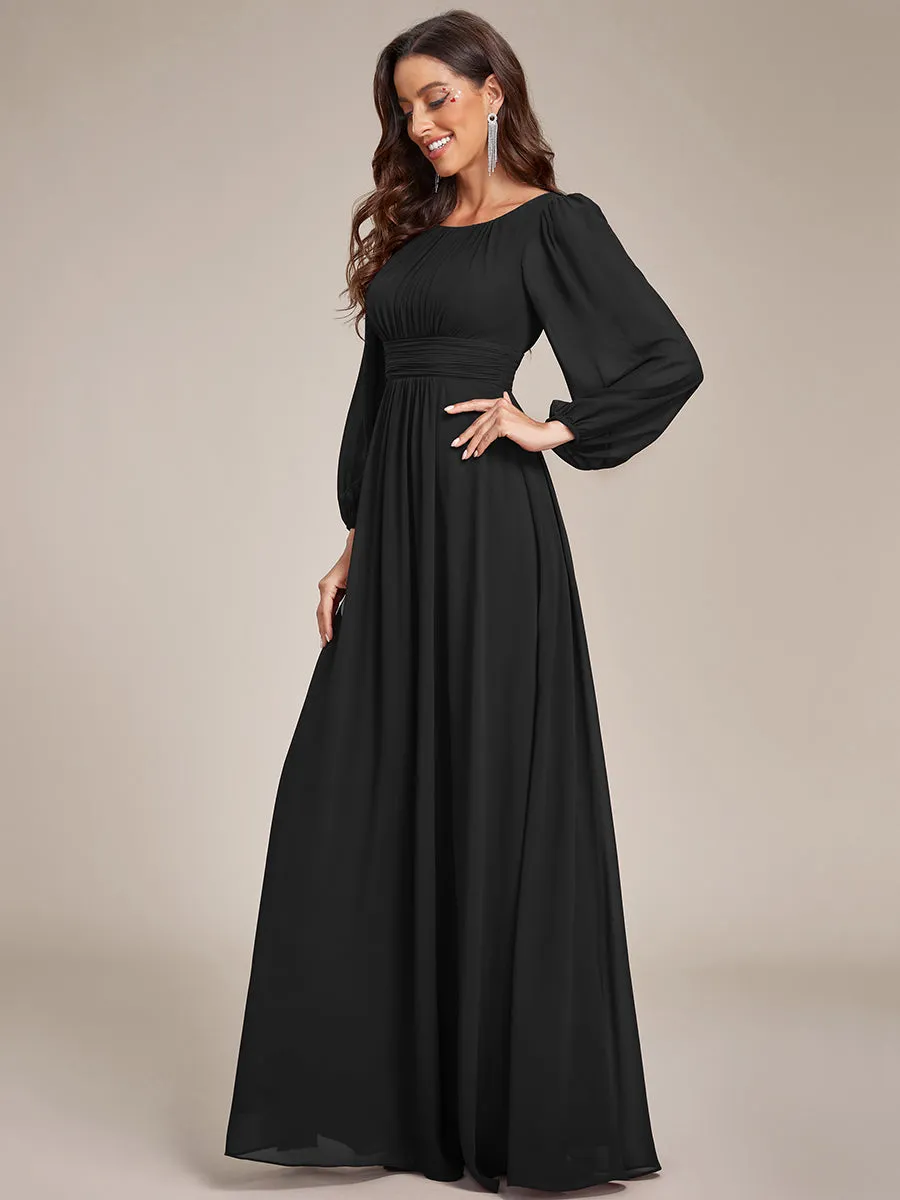 Round Neck Wholesale Bridesmaid Dresses with Long Lantern Sleeves