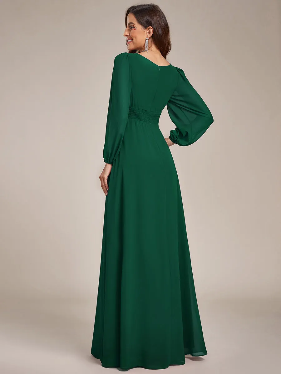 Round Neck Wholesale Bridesmaid Dresses with Long Lantern Sleeves