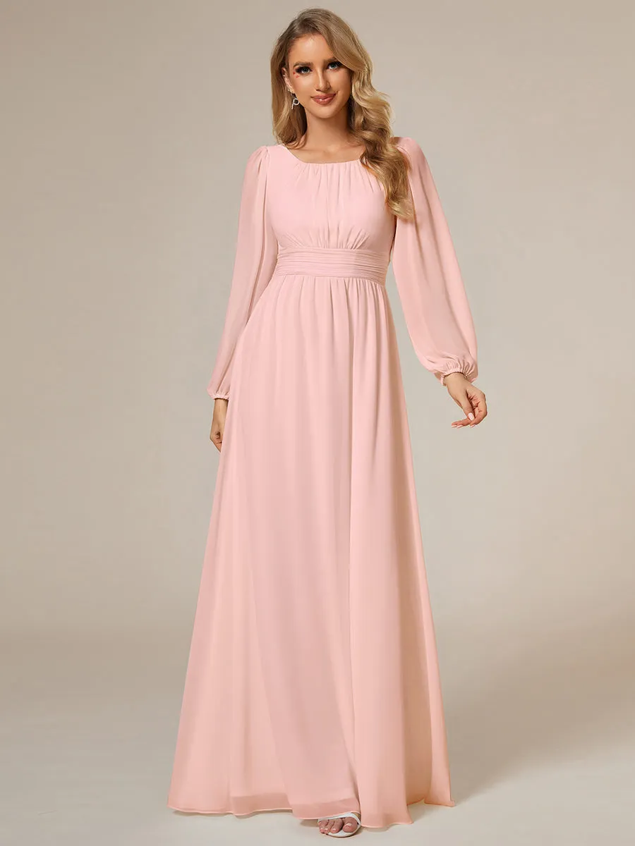 Round Neck Wholesale Bridesmaid Dresses with Long Lantern Sleeves