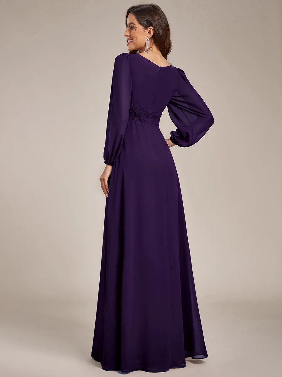 Round Neck Wholesale Bridesmaid Dresses with Long Lantern Sleeves