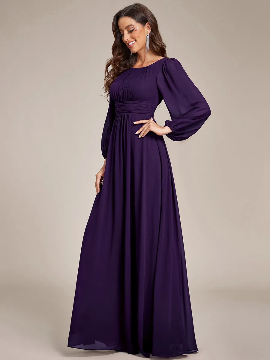 Round Neck Wholesale Bridesmaid Dresses with Long Lantern Sleeves