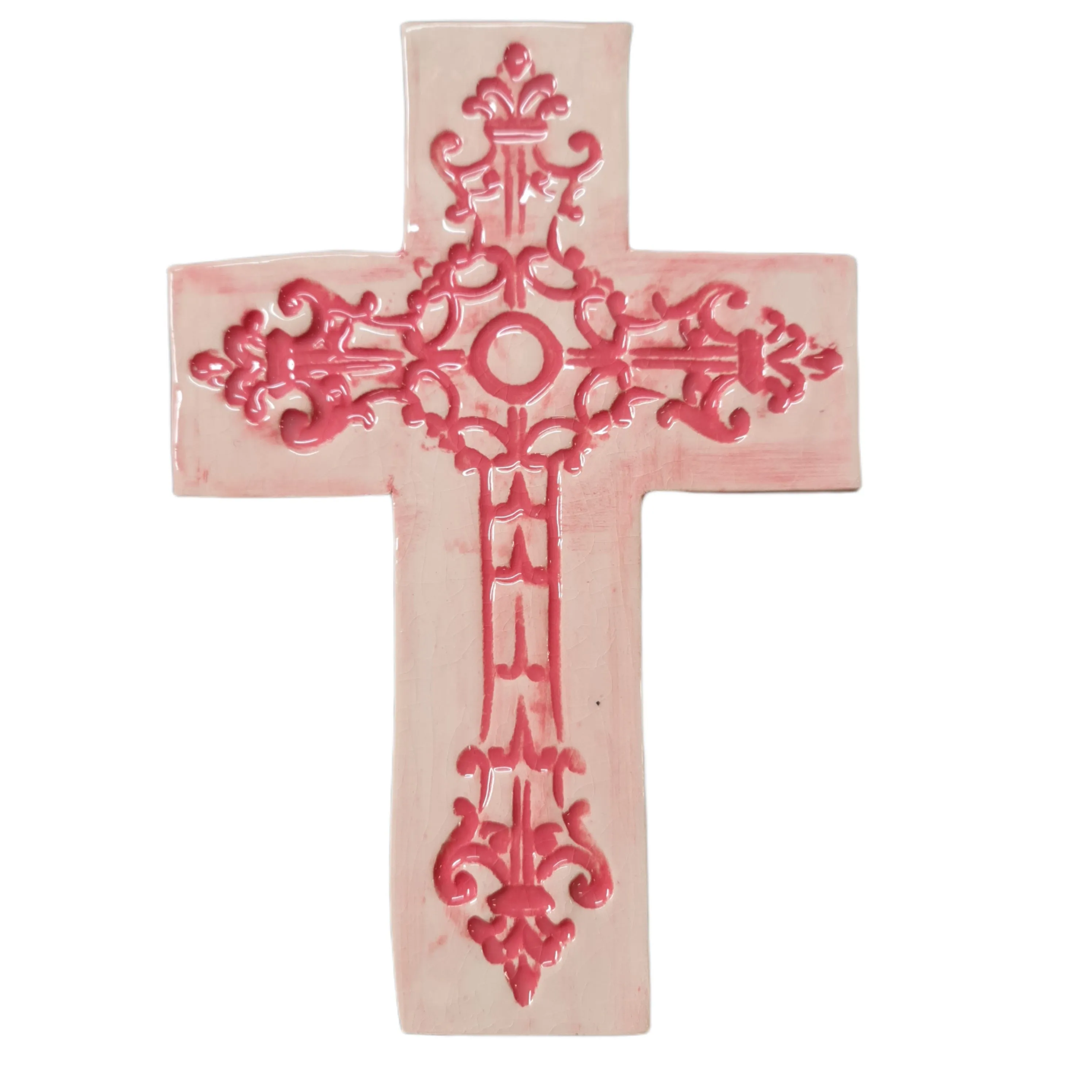 SALE Avignon ceramic wall cross in Pink wash