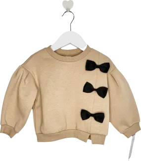 SHEIN Brown Crew Neck Bow Detail Jumper 3 Years