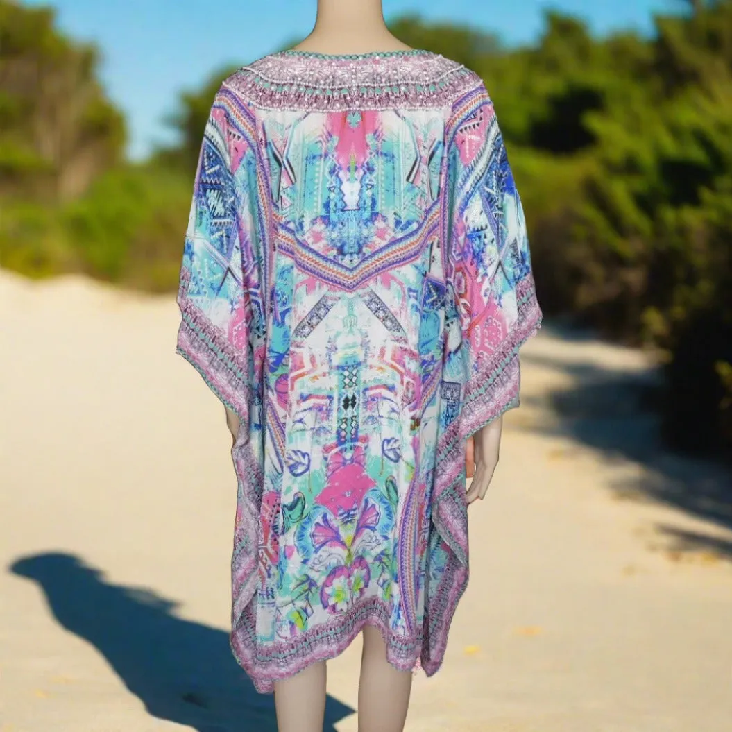 short Beaded Kaftan Rainbow