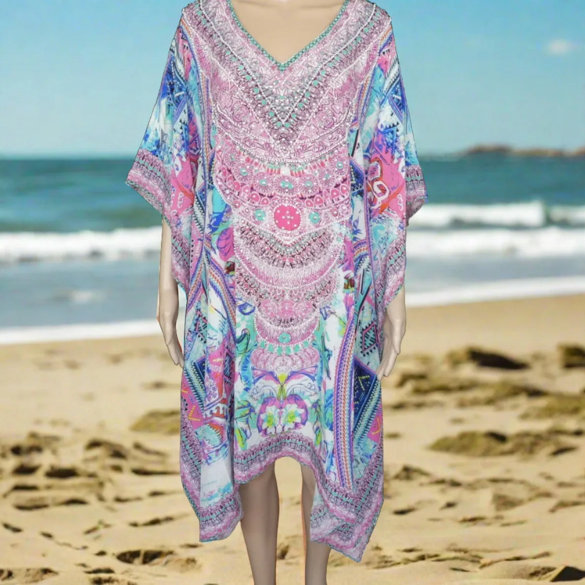 short Beaded Kaftan Rainbow