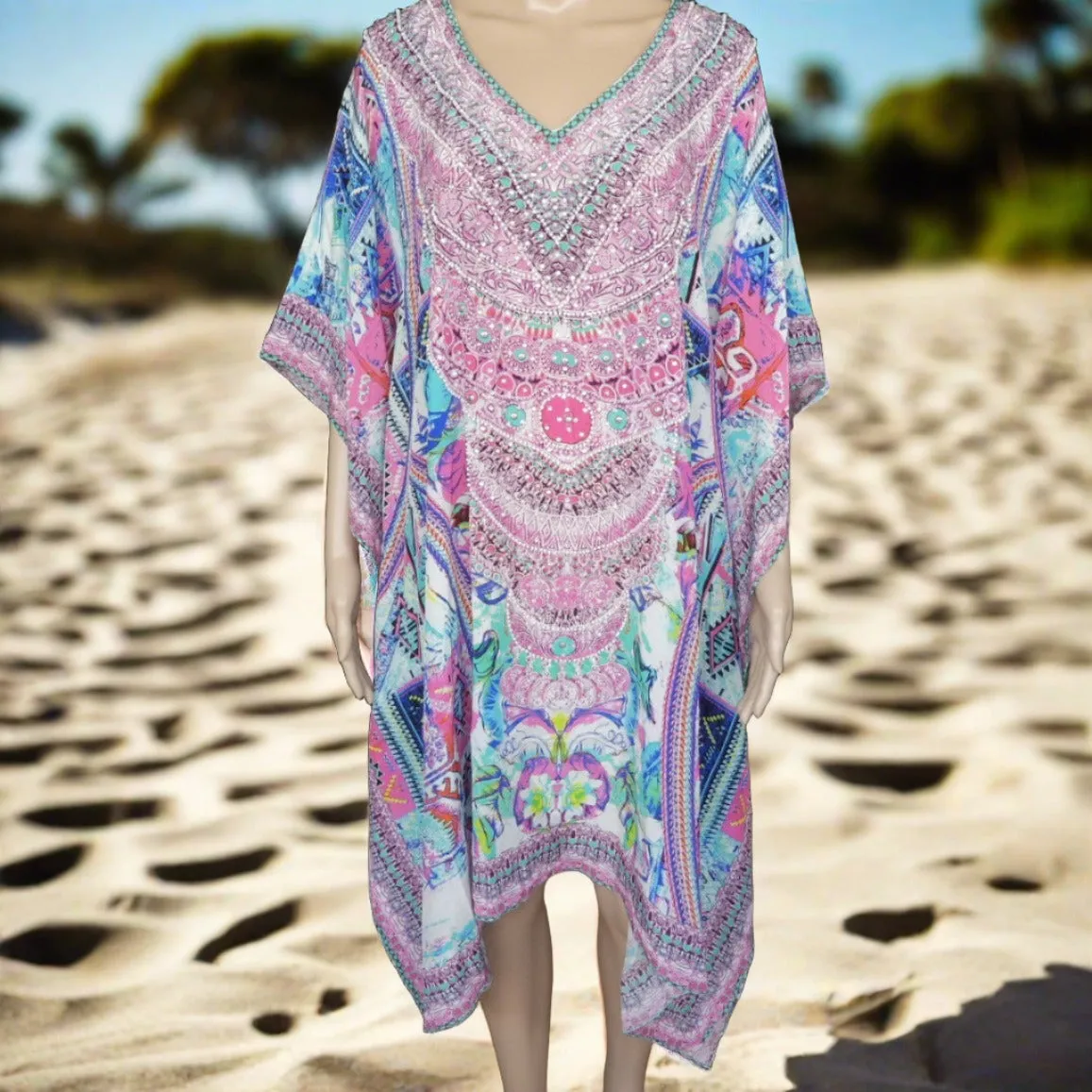 short Beaded Kaftan Rainbow