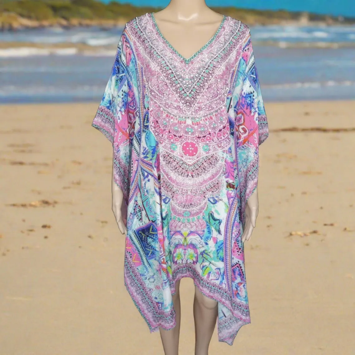 short Beaded Kaftan Rainbow