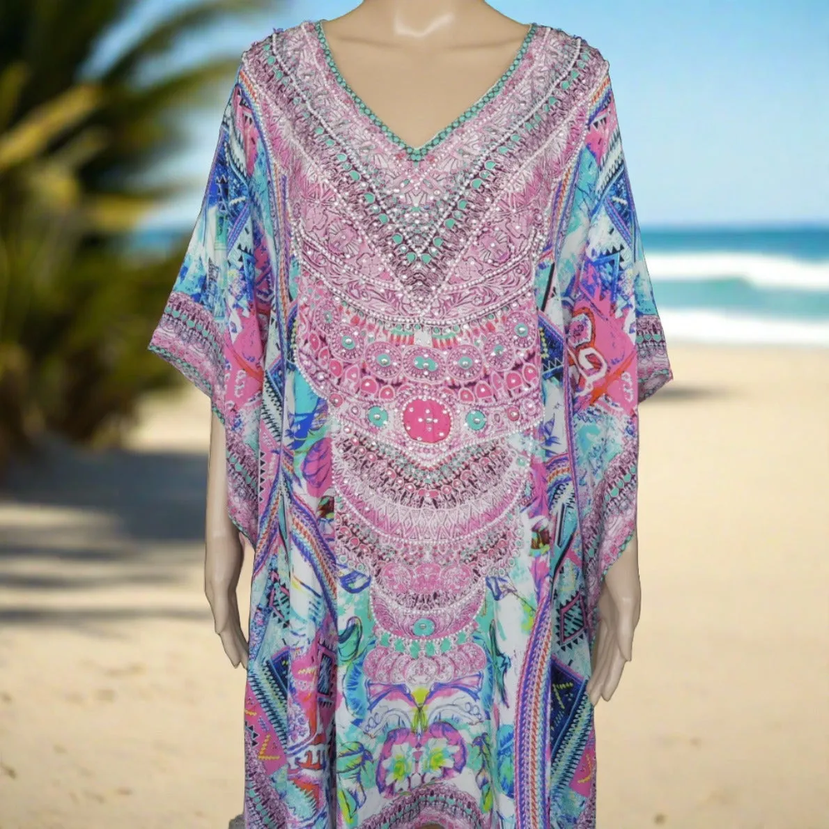 short Beaded Kaftan Rainbow