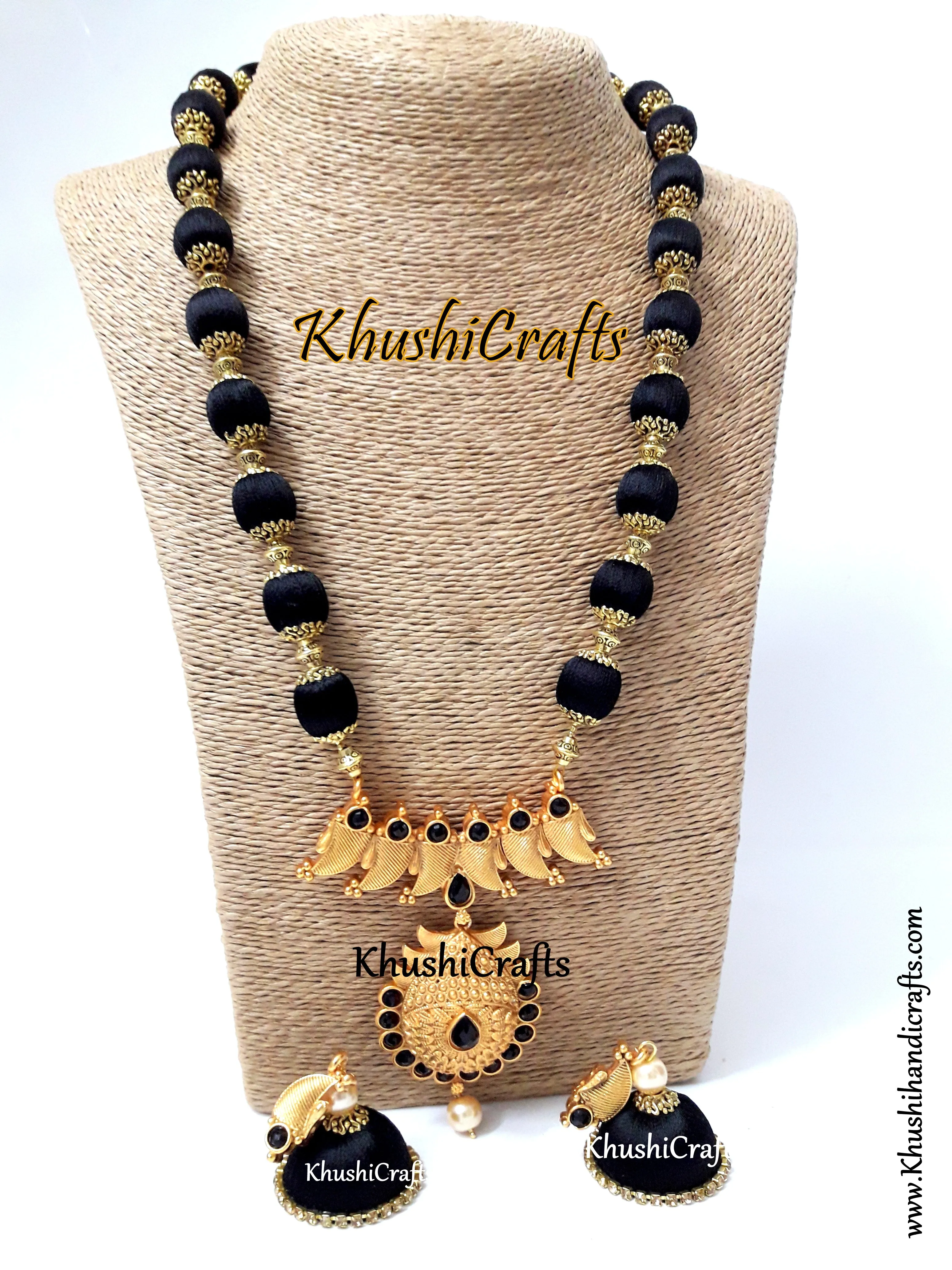 Silk Thread Jewelry in Black complimented with a Designer Pendant!