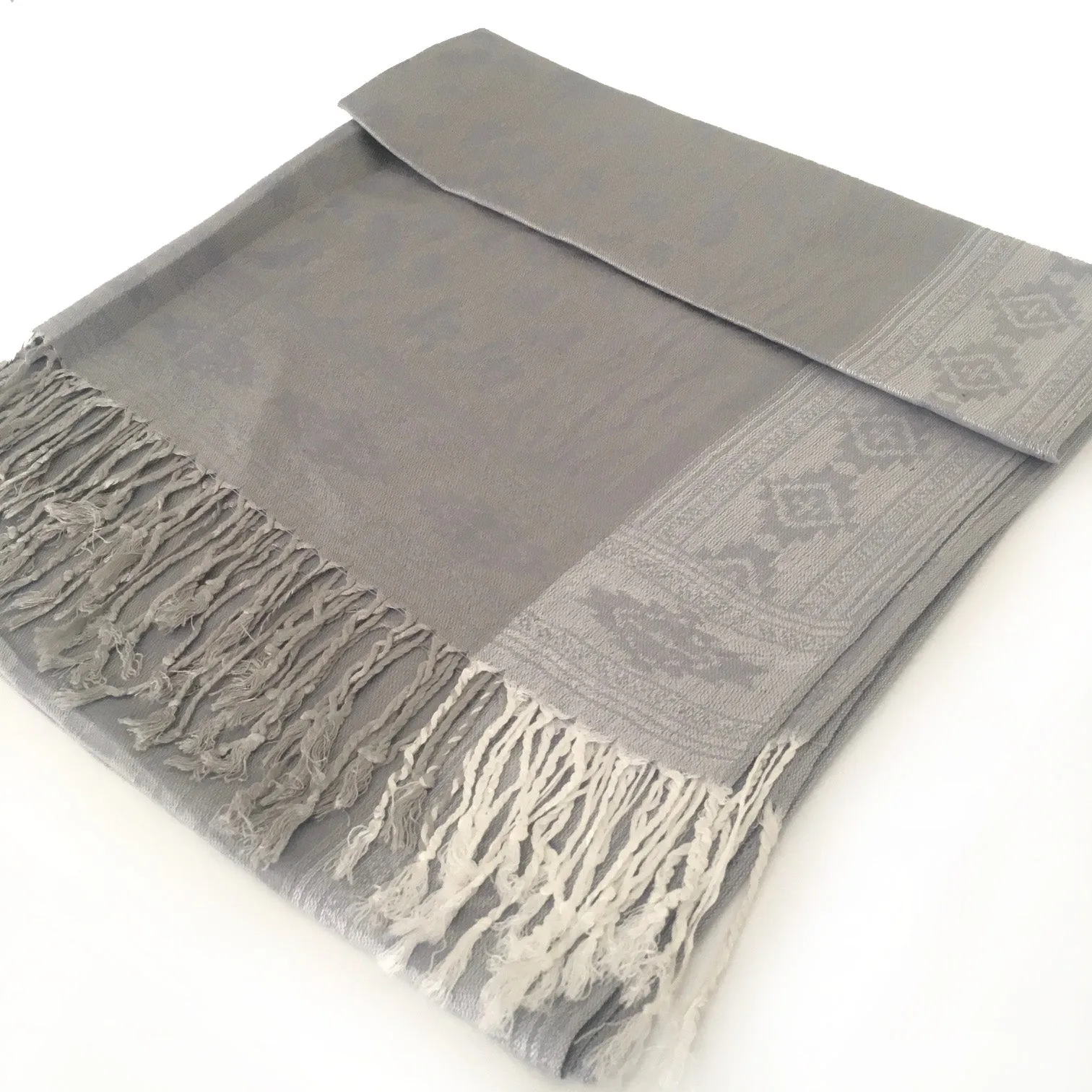 SILVER GREY ANIMAL PRINT REVERSIBLE PASHMINA SHAWL SCARF