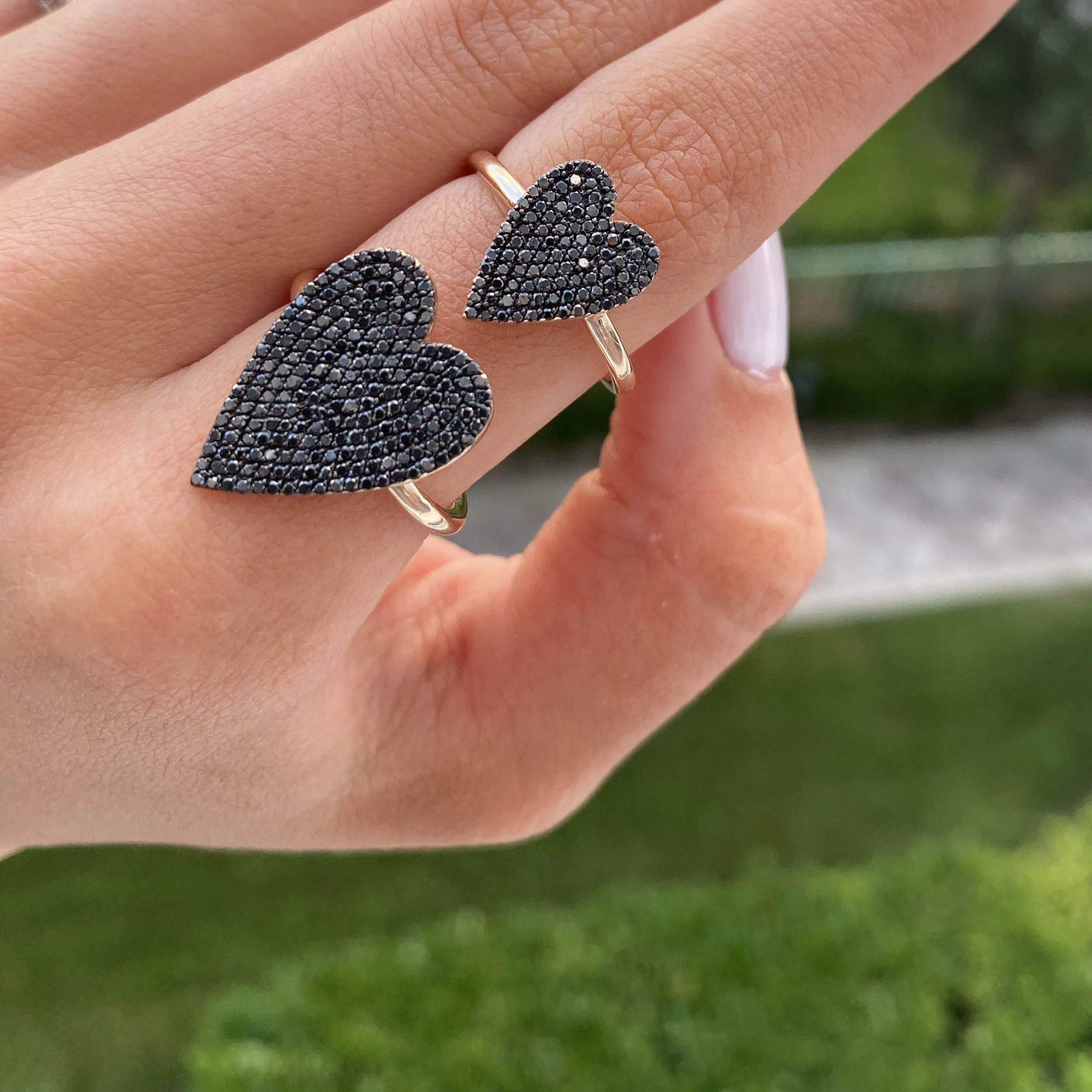 Small Black Diamond Pave Heart Ring