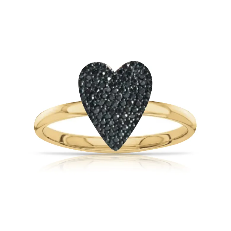 Small Black Diamond Pave Heart Ring