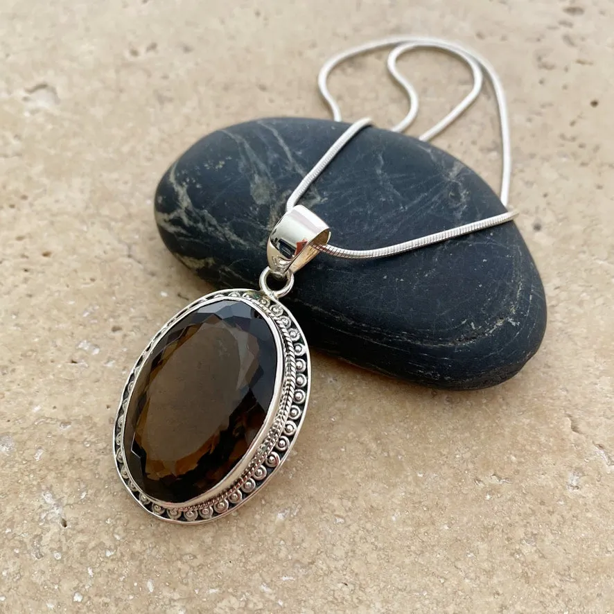 Smoky Quartz Pendant set with a large Oval Gem- Mishka