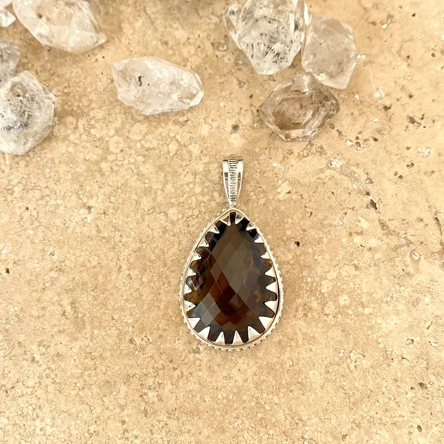 Smoky Quartz Pendant with a Rose Faceted Teardrop Gem - Anjali