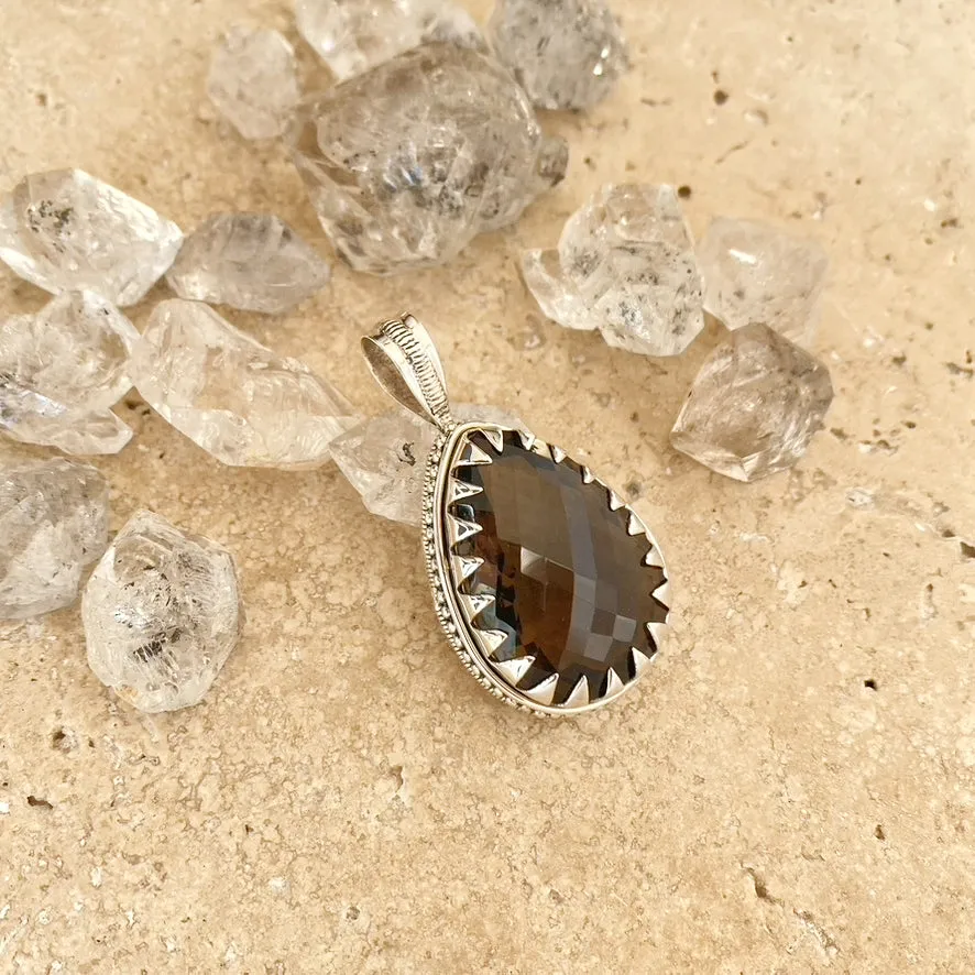 Smoky Quartz Pendant with a Rose Faceted Teardrop Gem - Anjali