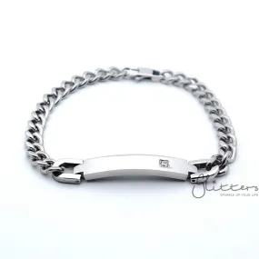 Stainless Steel Men's ID Bracelet with A Cubic Zirconia Stone   Engraving