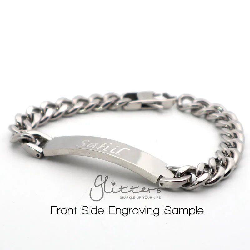 Stainless Steel Men's ID Bracelet with A Cubic Zirconia Stone   Engraving