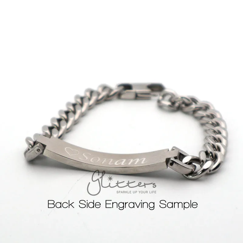 Stainless Steel Men's ID Bracelet with A Cubic Zirconia Stone   Engraving