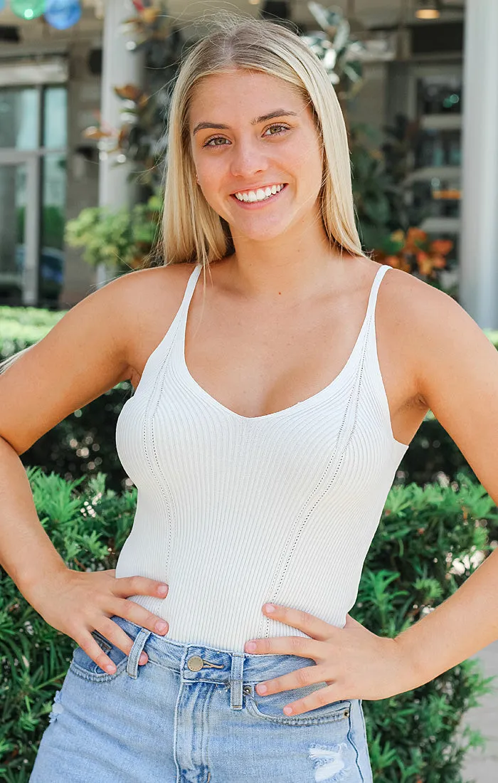 The Fine Ribbed Knit Bodysuit (Ivory)