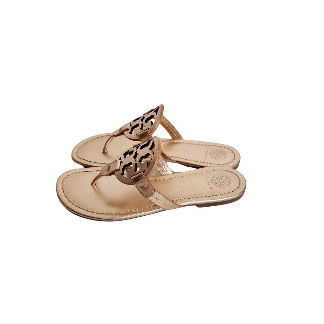 Tory Burch Rose Gold Metallic Vegan Leather Miller Sandals | Brand New |