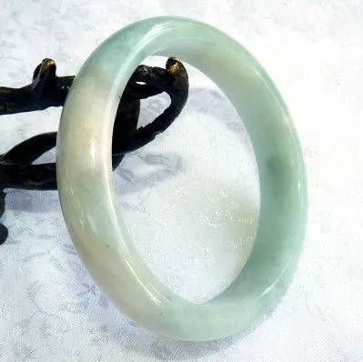 Translucent Green and Clouds Old Mine Jadeite Bangle 57 mm (BB2960)