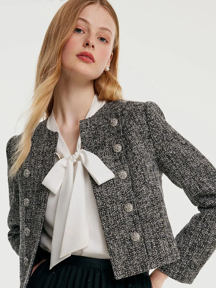 Tweed Double-Breasted Women Crop Jacket