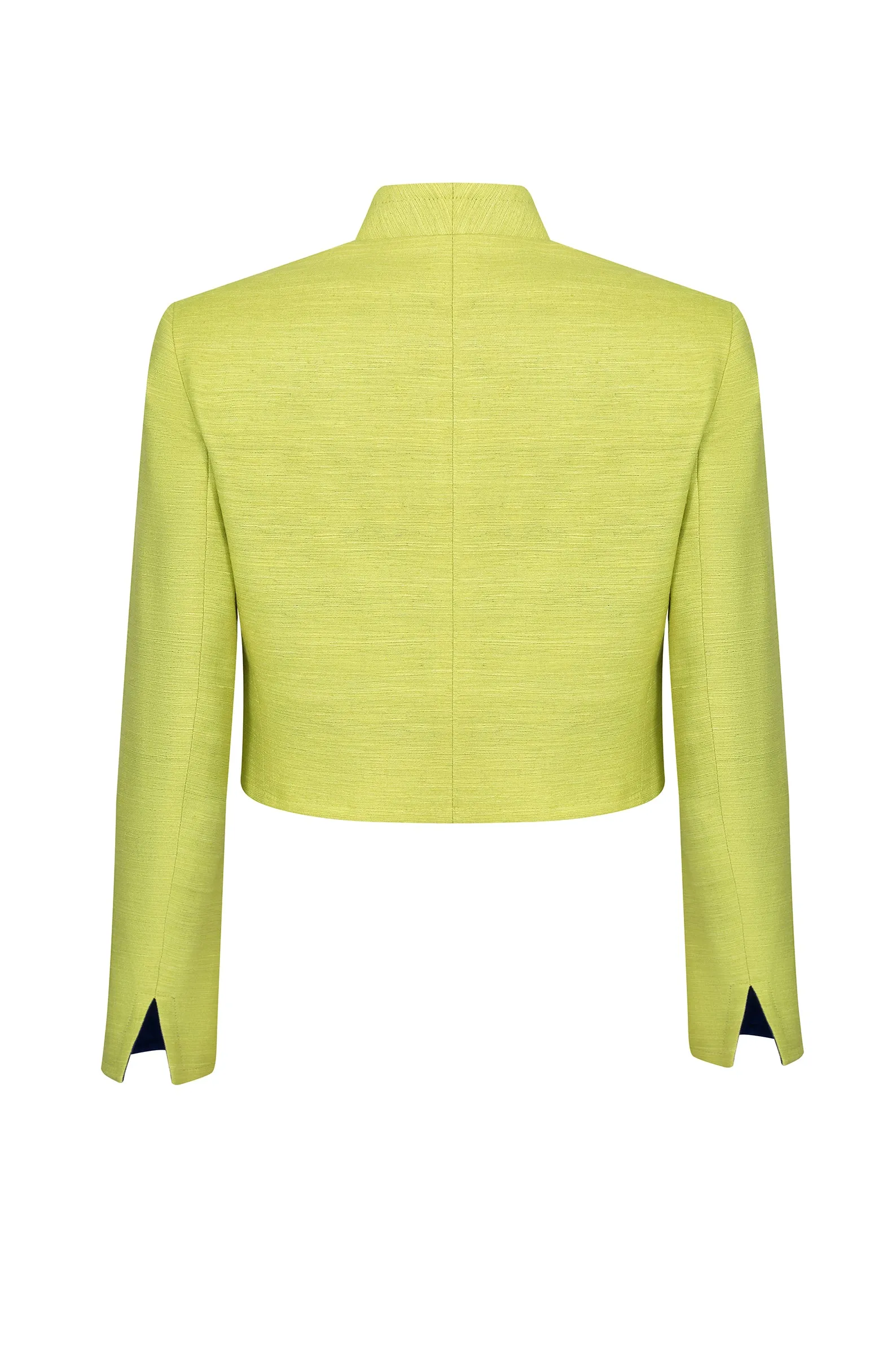 Waist-length Jacket in Lime and Sapphire Raw Silk - Hermione