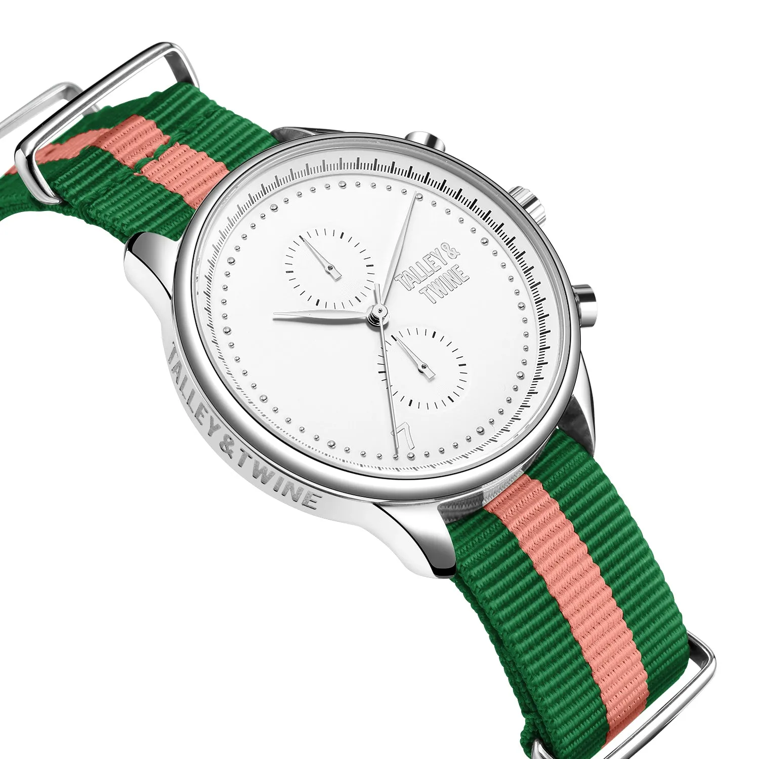 White & Silver - Pink & Green Canvas Band