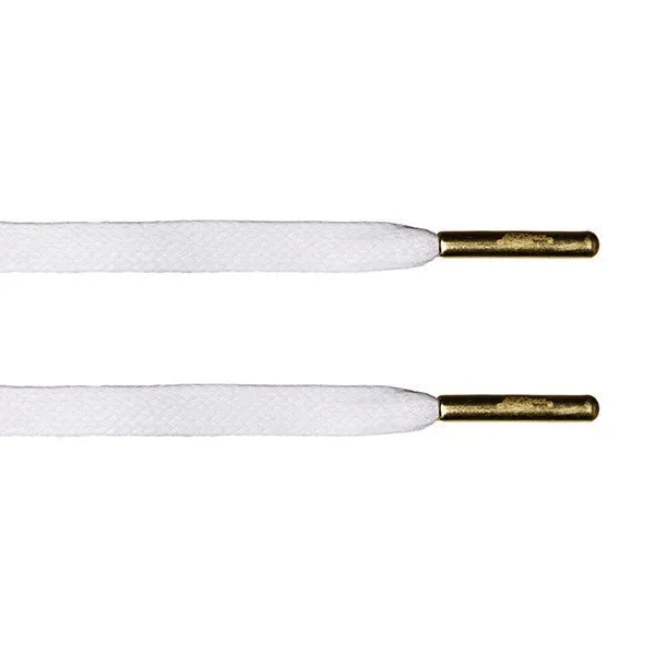 White Waxed Flat Lace - Gold Metal Aglet