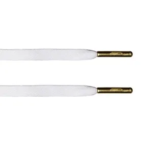 White Waxed Flat Lace - Gold Metal Aglet