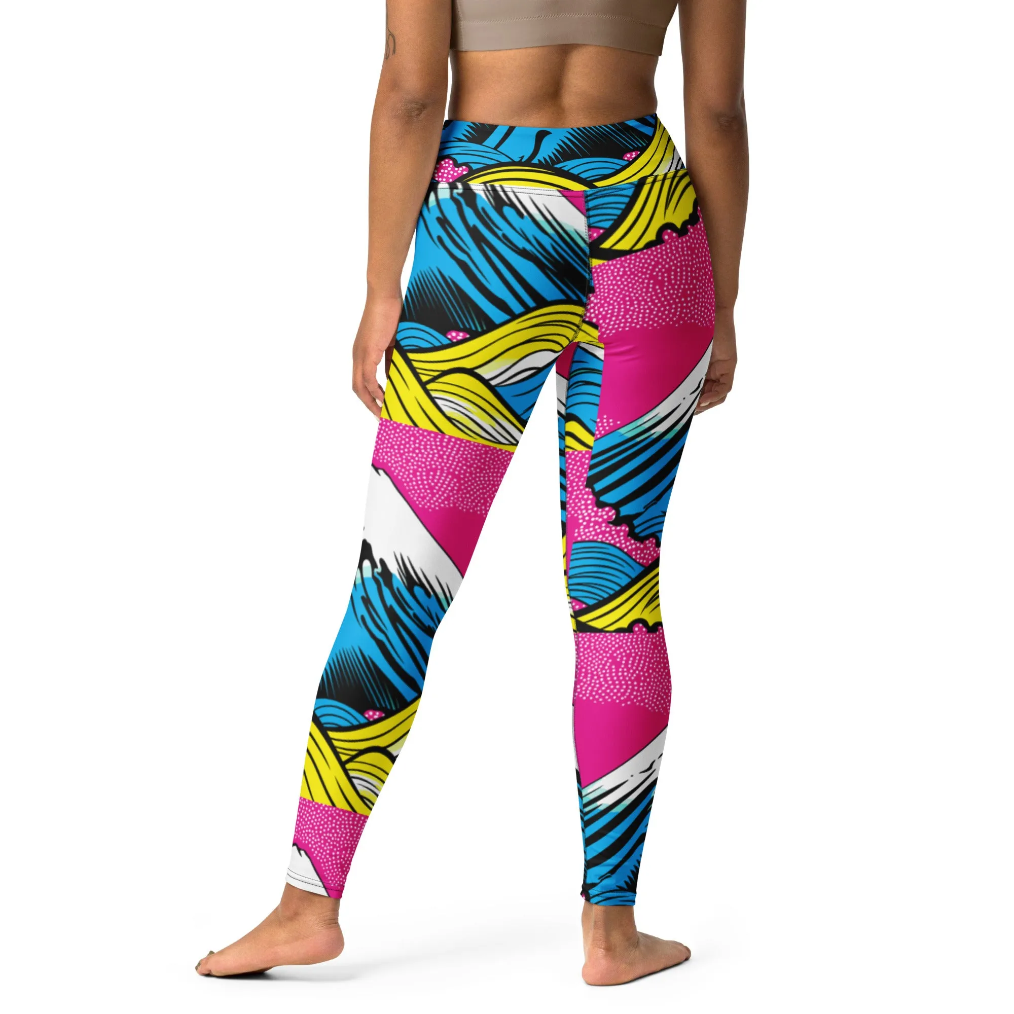 Women's Pop Art Yoga Pants - Roy Lichtenstein Inspired Mt Fuji Print 001