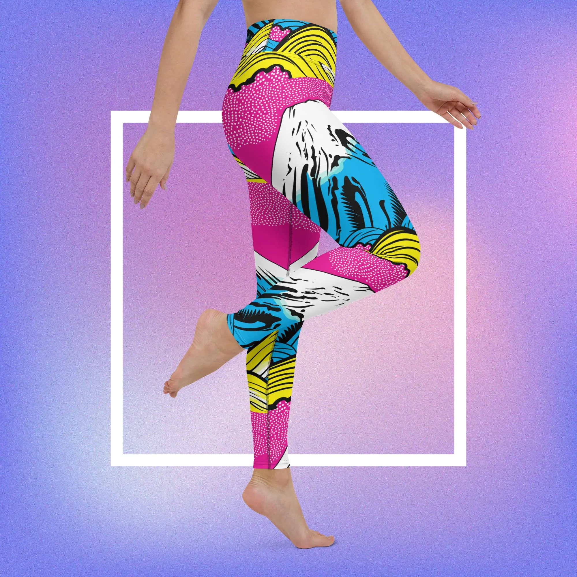 Women's Pop Art Yoga Pants - Roy Lichtenstein Inspired Mt Fuji Print 001