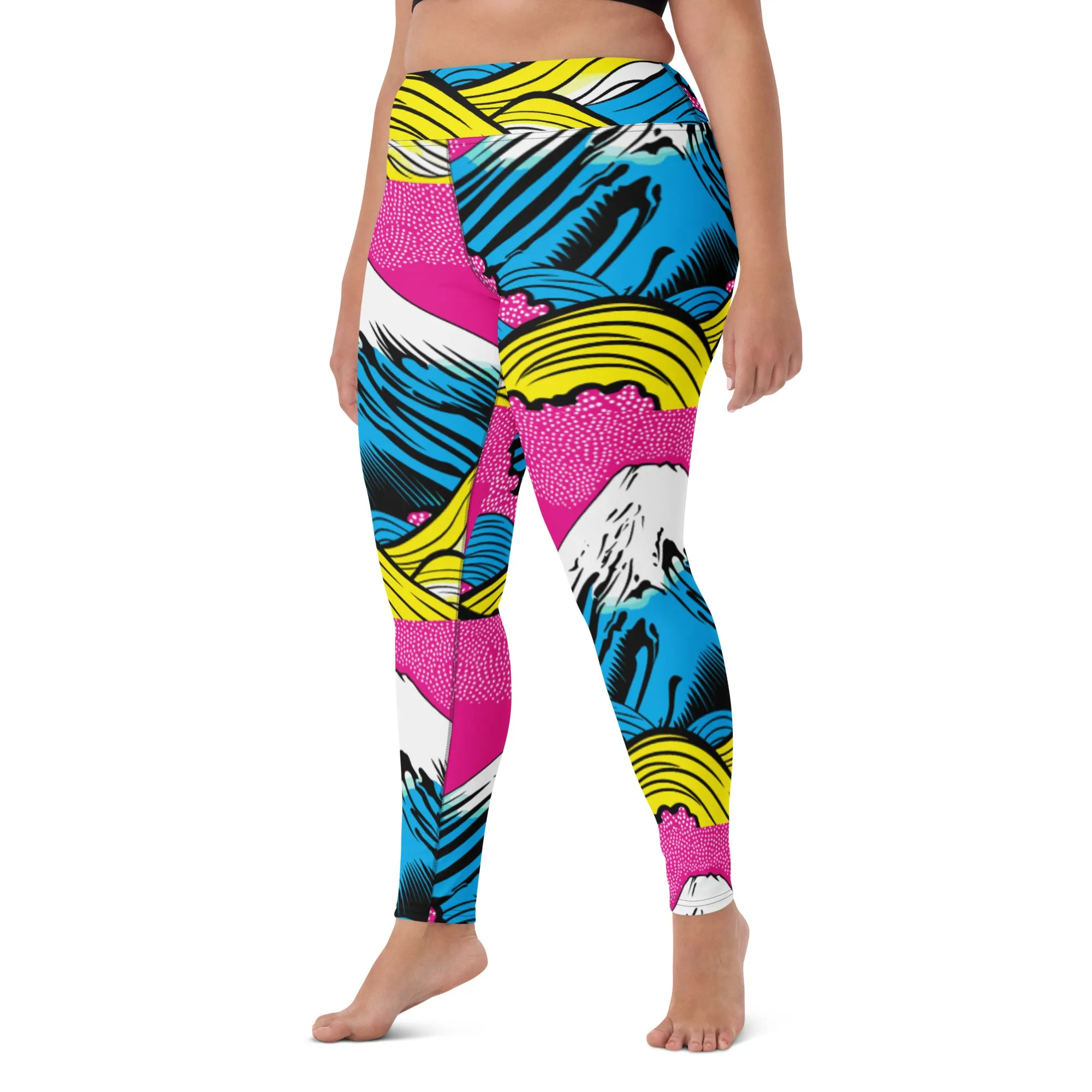 Women's Pop Art Yoga Pants - Roy Lichtenstein Inspired Mt Fuji Print 001