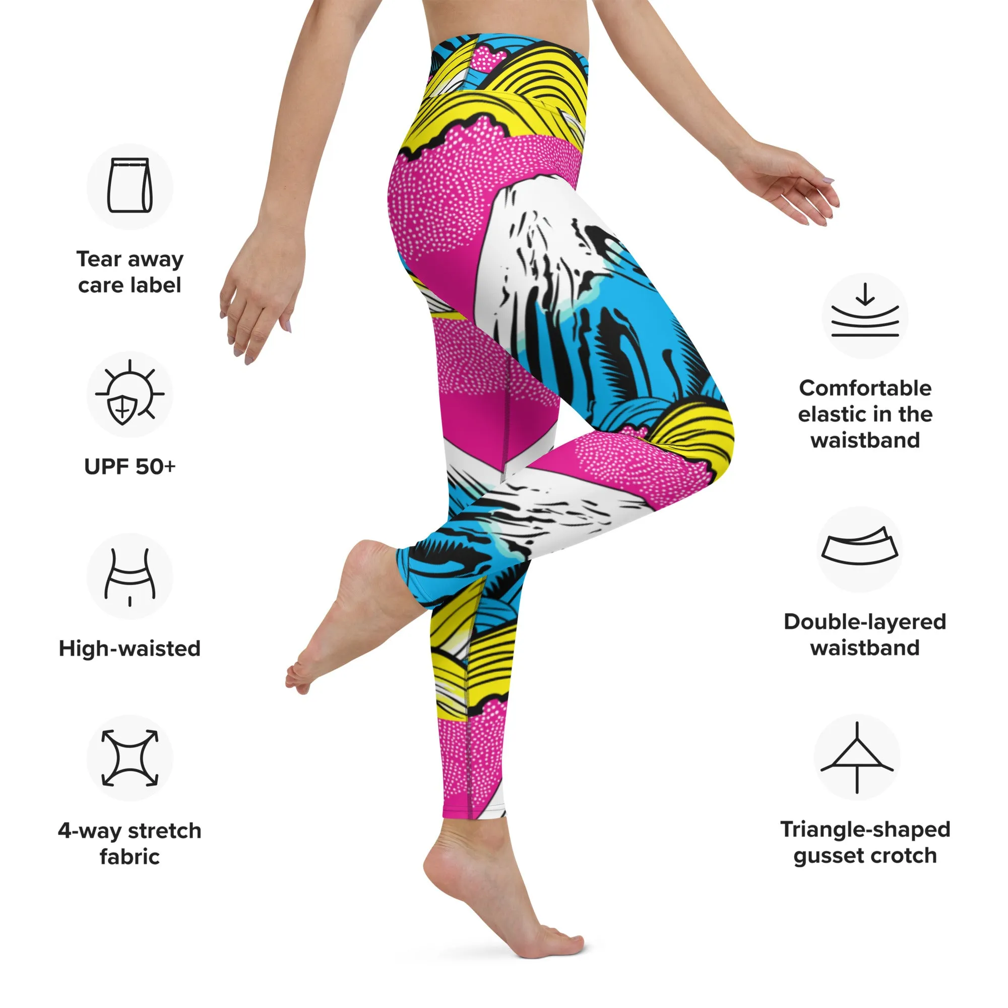 Women's Pop Art Yoga Pants - Roy Lichtenstein Inspired Mt Fuji Print 001