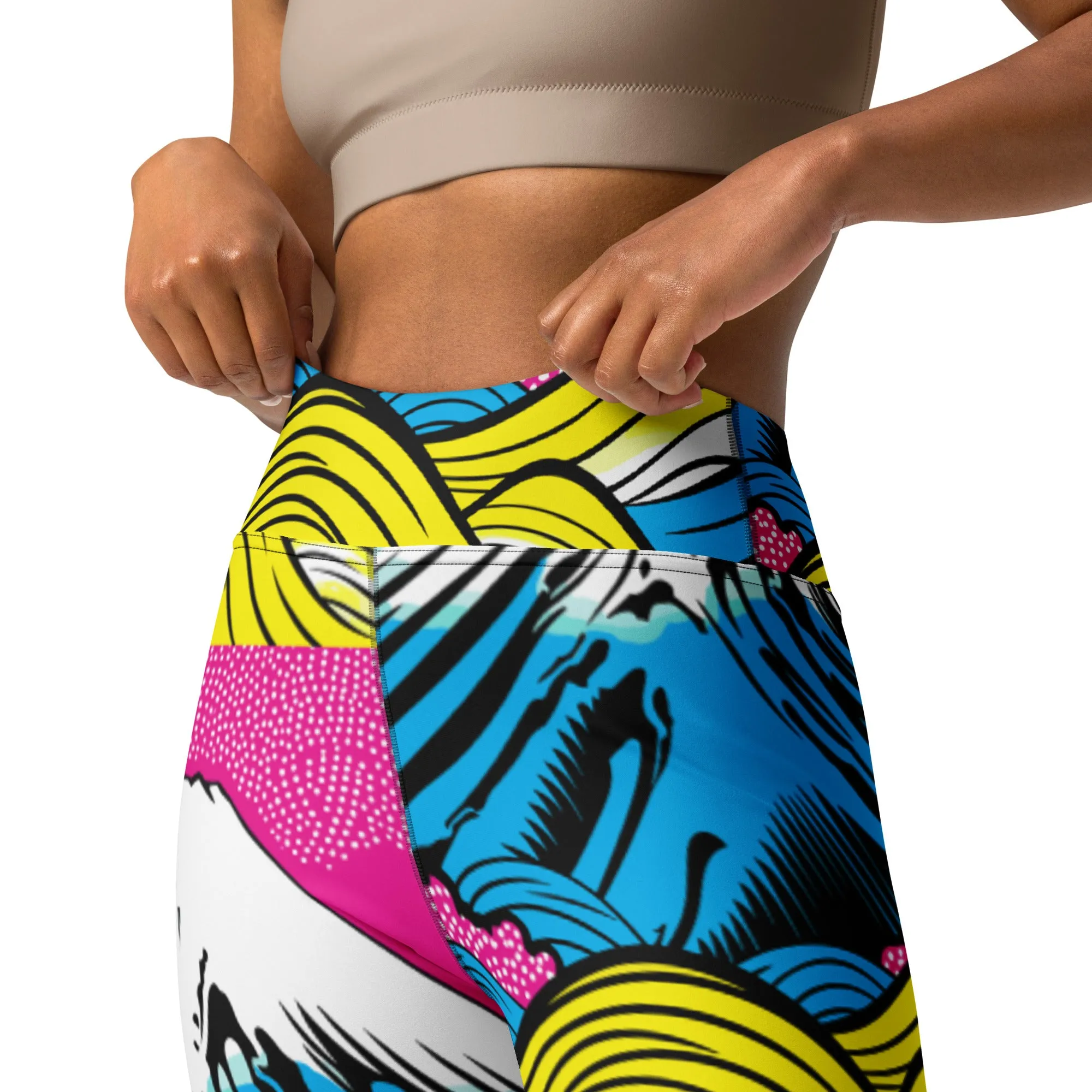 Women's Pop Art Yoga Pants - Roy Lichtenstein Inspired Mt Fuji Print 001