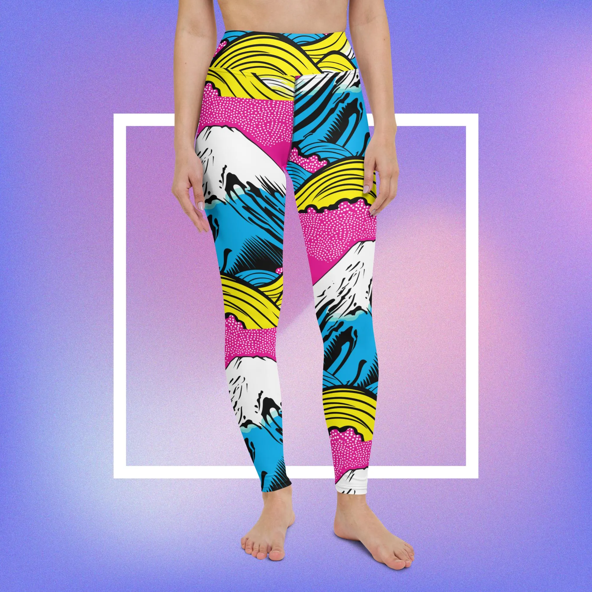 Women's Pop Art Yoga Pants - Roy Lichtenstein Inspired Mt Fuji Print 001