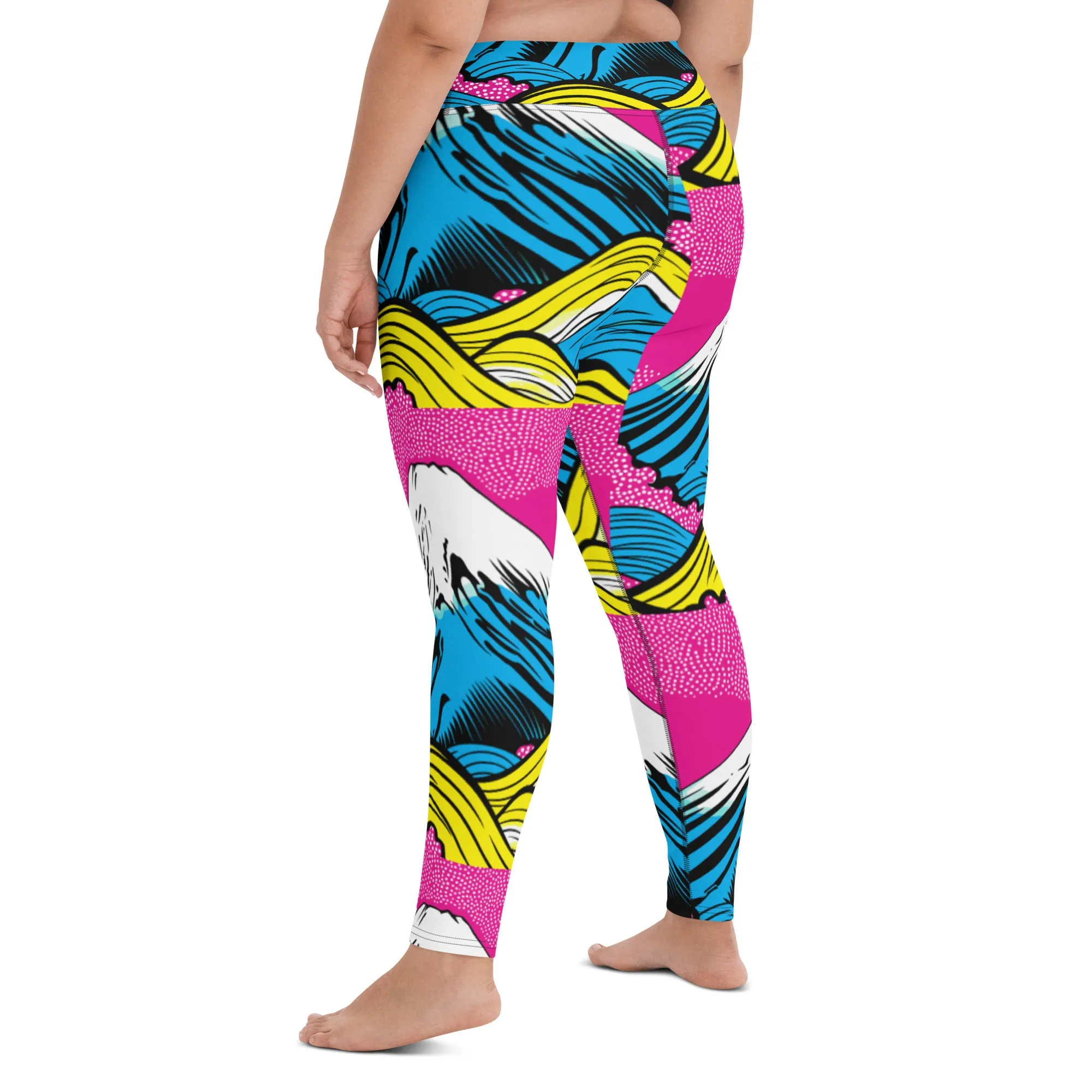 Women's Pop Art Yoga Pants - Roy Lichtenstein Inspired Mt Fuji Print 001