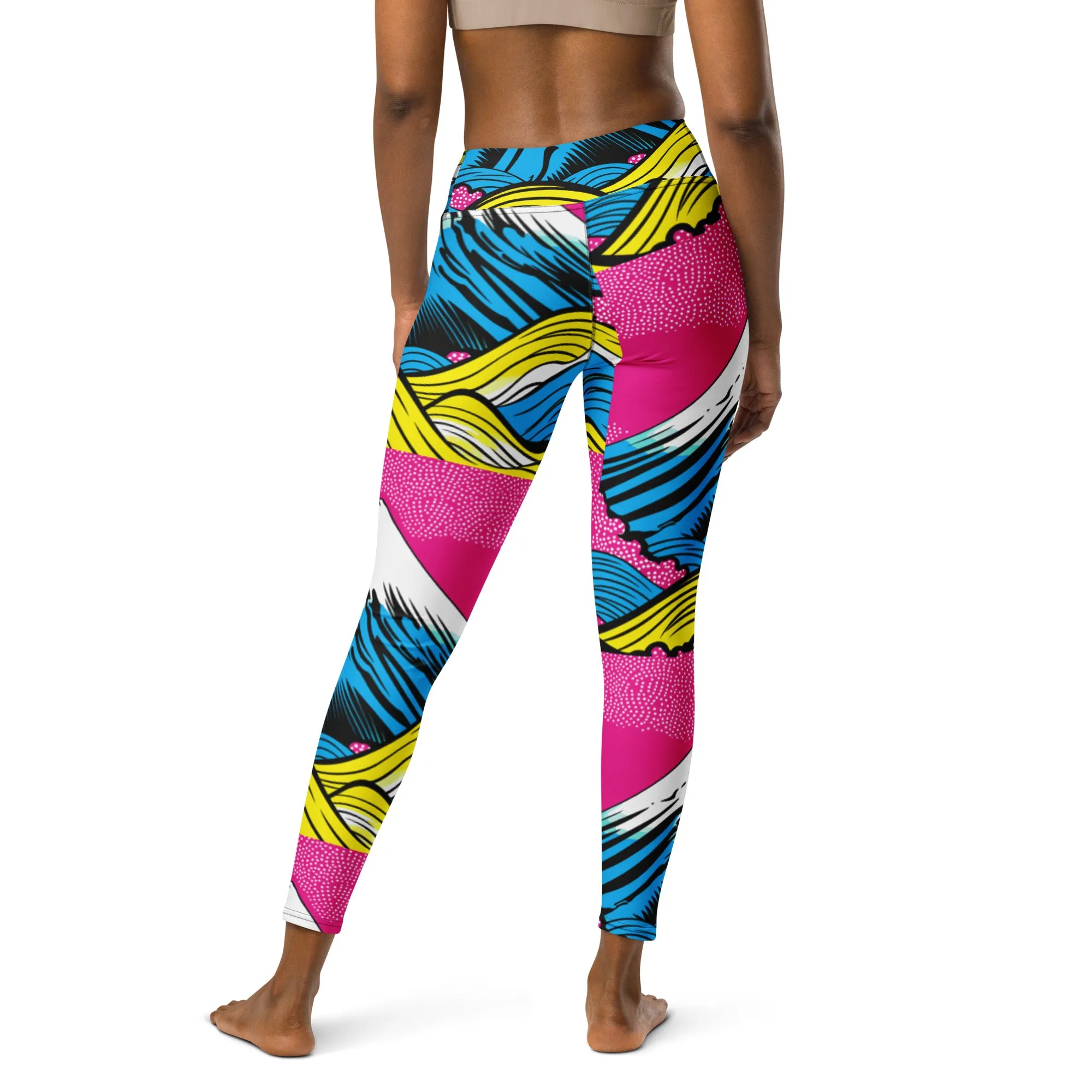 Women's Pop Art Yoga Pants - Roy Lichtenstein Inspired Mt Fuji Print 001