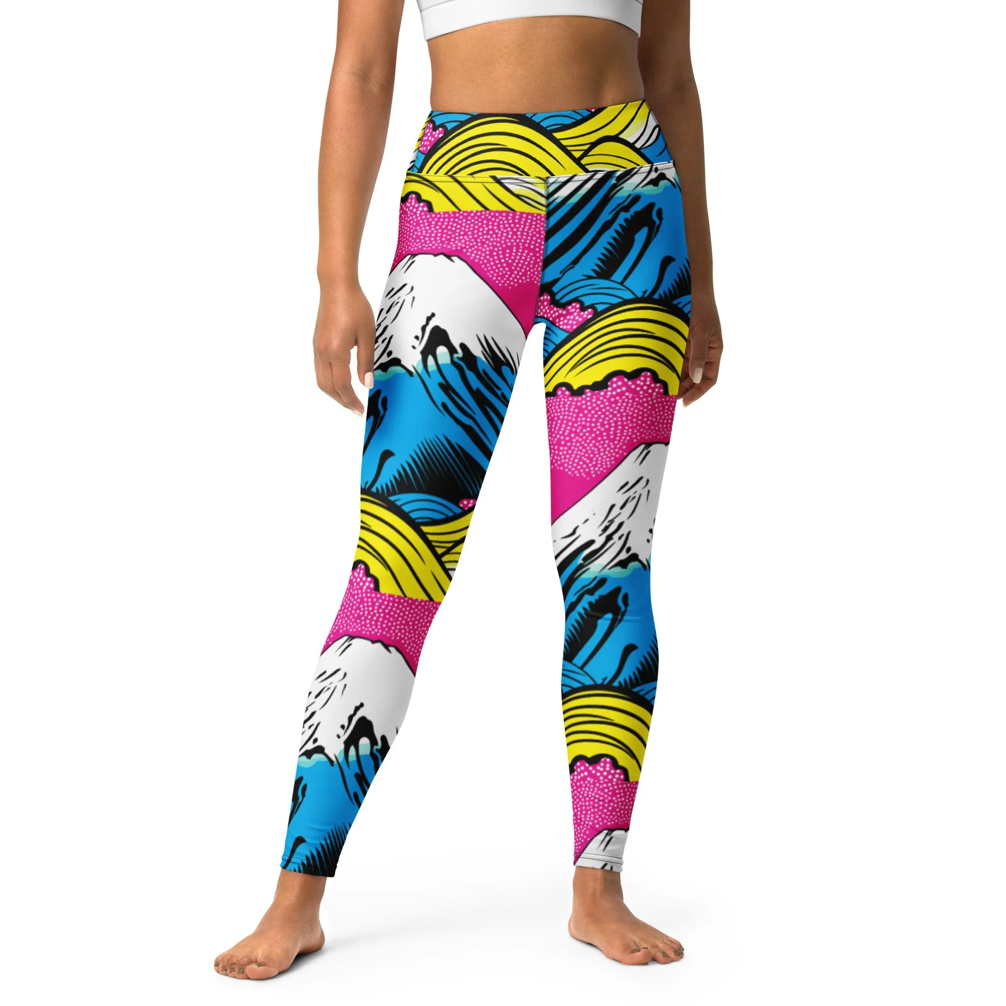 Women's Pop Art Yoga Pants - Roy Lichtenstein Inspired Mt Fuji Print 001