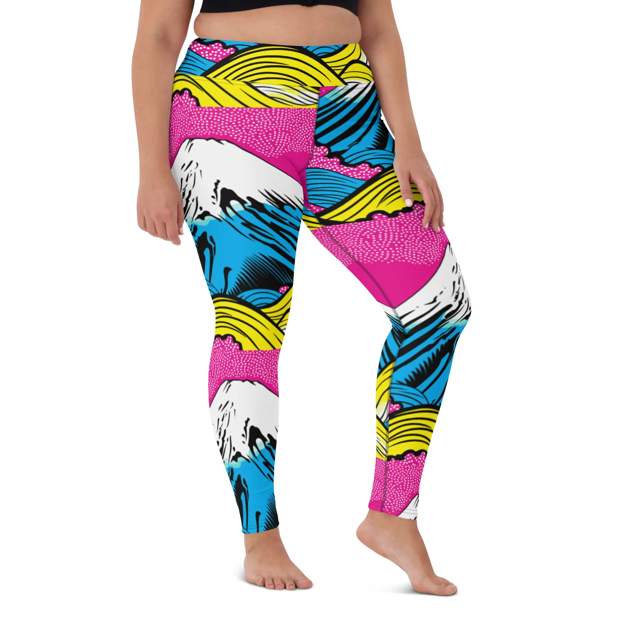 Women's Pop Art Yoga Pants - Roy Lichtenstein Inspired Mt Fuji Print 001