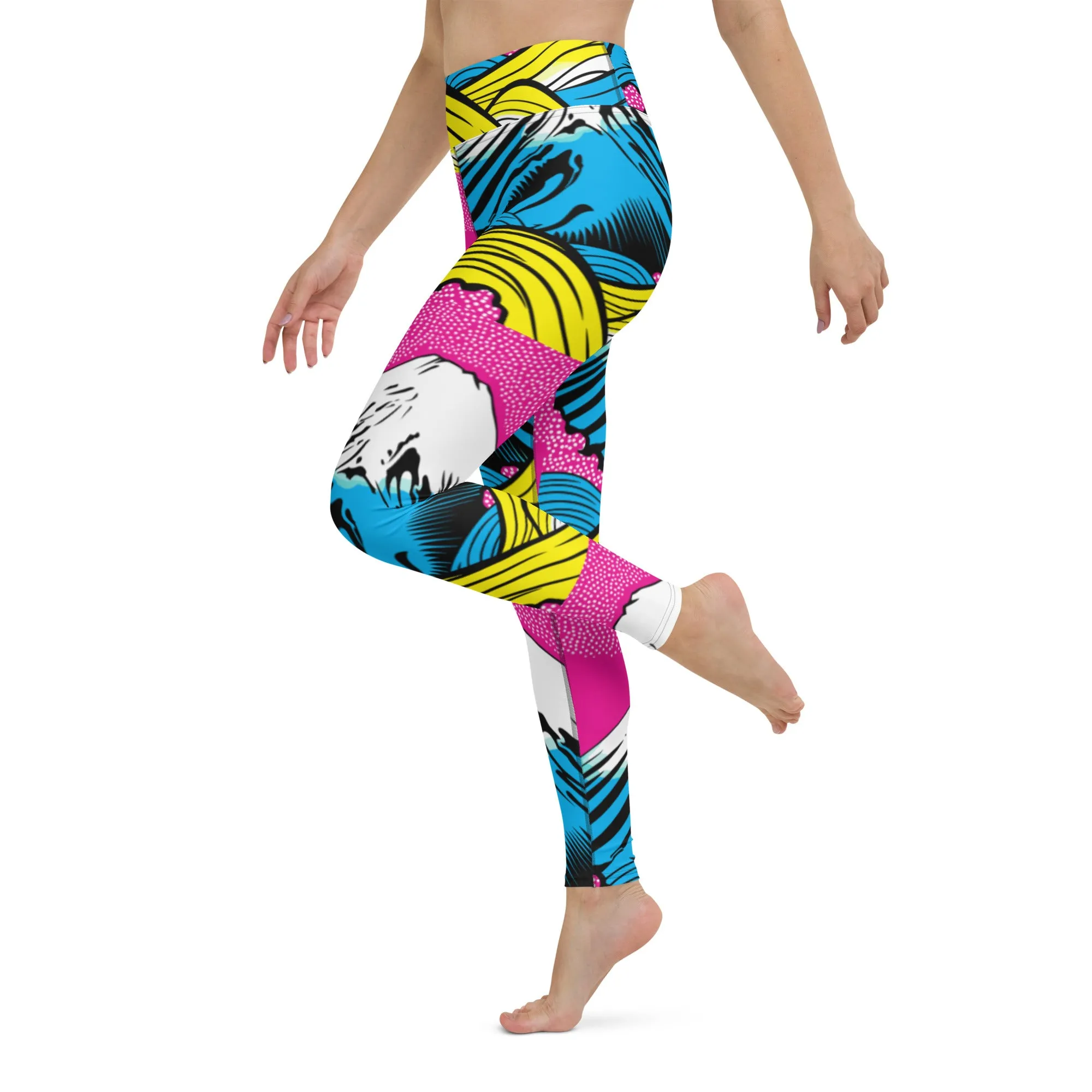 Women's Pop Art Yoga Pants - Roy Lichtenstein Inspired Mt Fuji Print 001